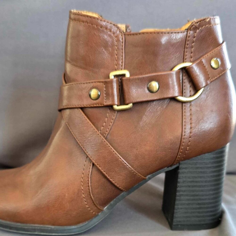 Natural Soul COCO Bronze Hardware Brown Zip Ankle Bots Women's Size 8.5M